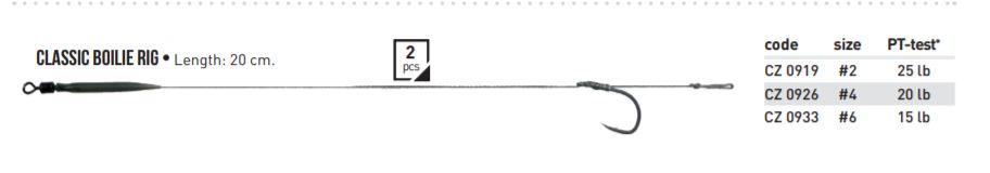 CZ Classic Boilie Rig Karpu gatavās pavadiņas 2gab