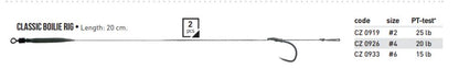 CZ Classic Boilie Rig Karpu gatavās pavadiņas 2gab