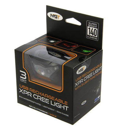 XPR Cree Galvas lampa 140Lm ar usb lādējamo un sarkano/zaļo gaismu