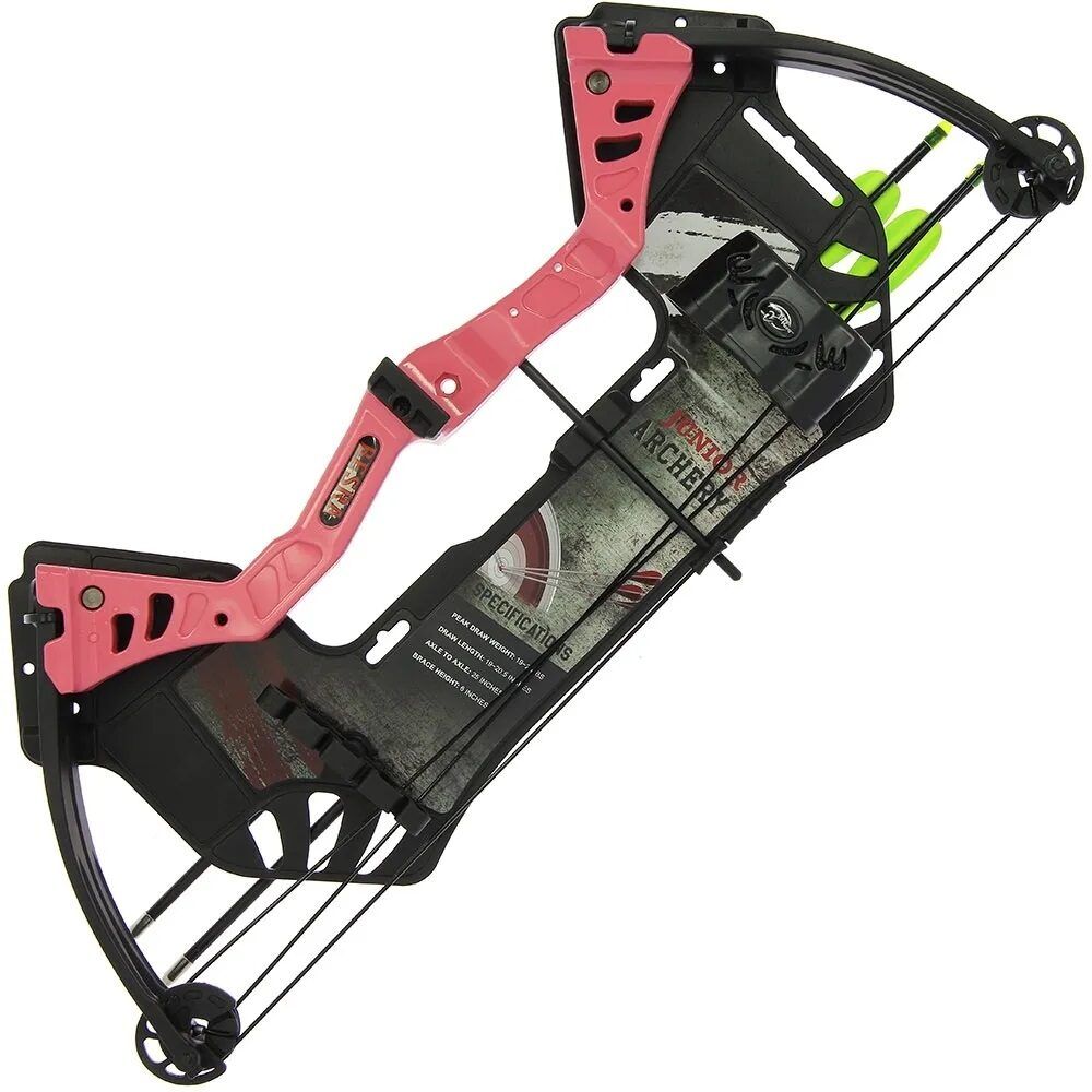 25LB Besra Compound Bow in Pink, Rozā compound tipa loks ar 12kg atvilkšanas spēku + bultas