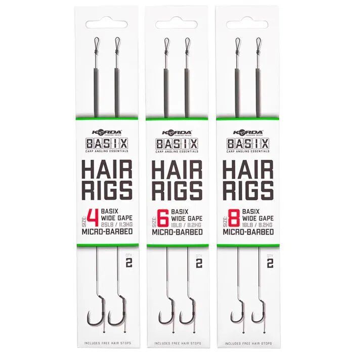 KORDA BASIX Ready Tied Hair Rigs Wide Gape , 2gab.