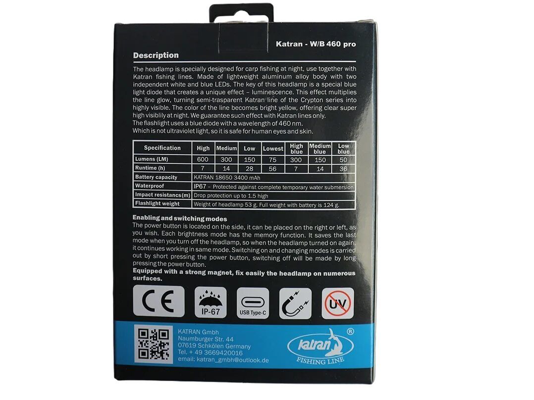KATRAN galvas lukturis W/B 460lm PRO, ar zilo diodi