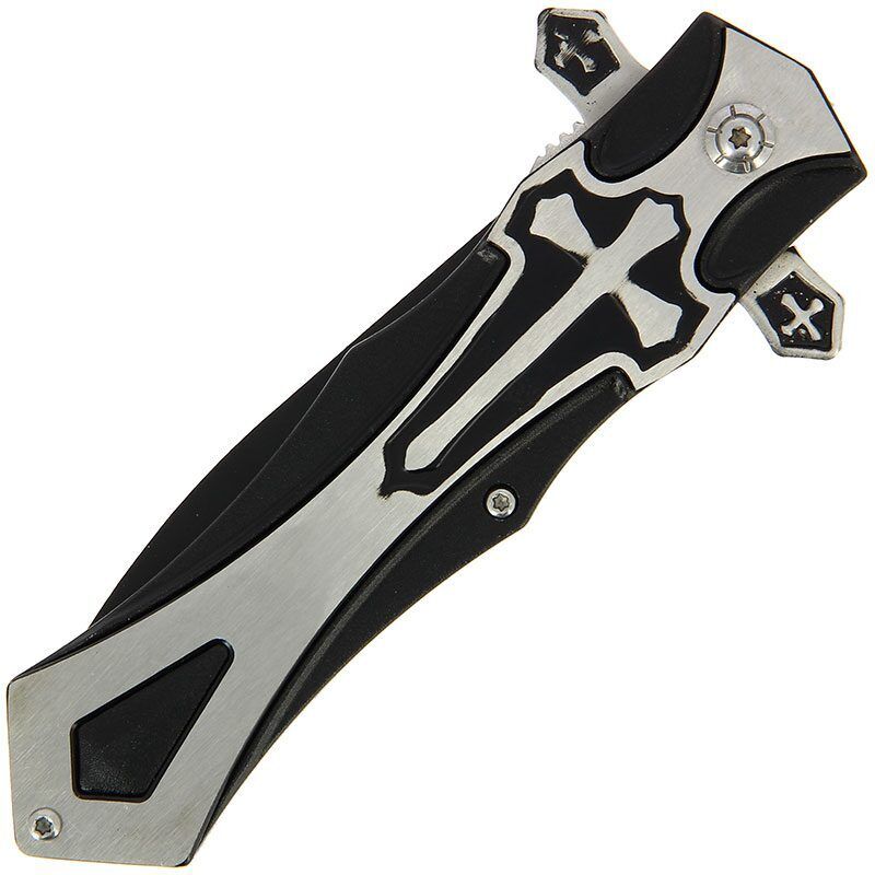 Anglo Arms Crucifix Lock Knife, Slēdzamais nazis ar Krucifiksa emblēmu un ner. tērauda rokturi