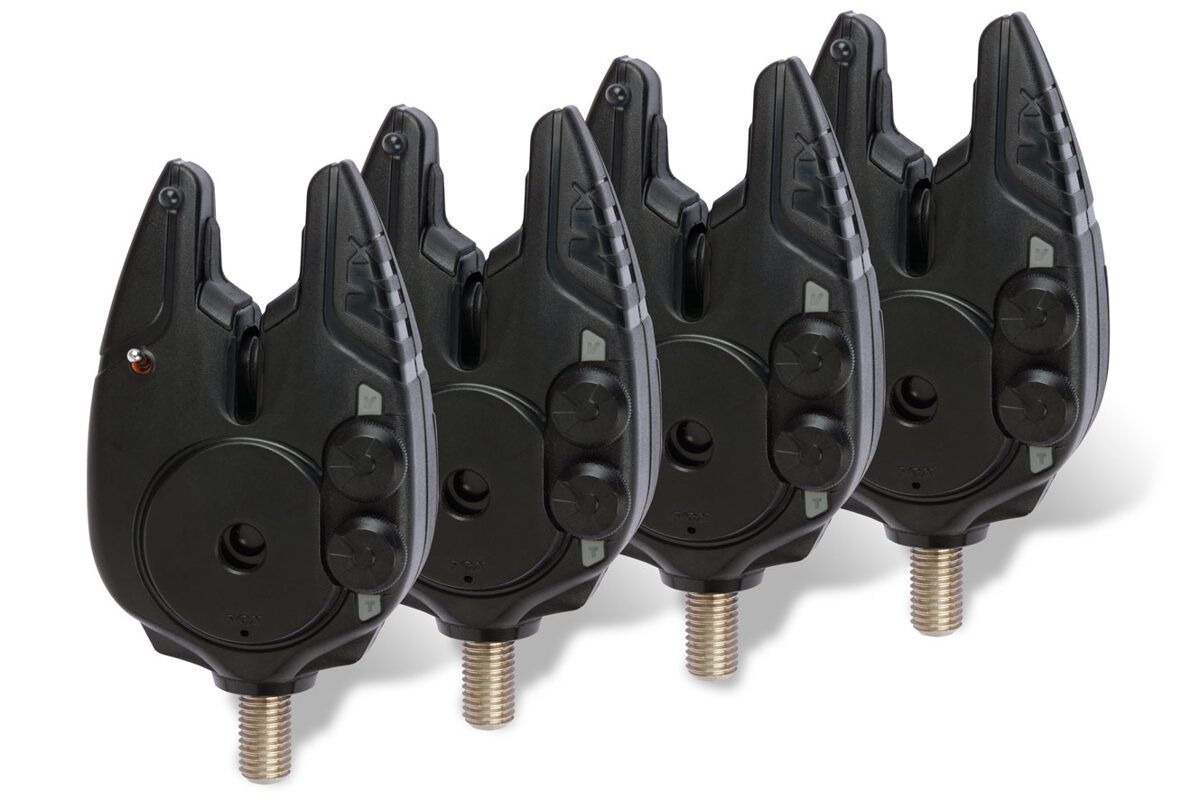 FOX MICRON MX Bite alarms 4 rod set (4pcs plus receiver), FOX Signalizatori 4gab + Pults komplekts