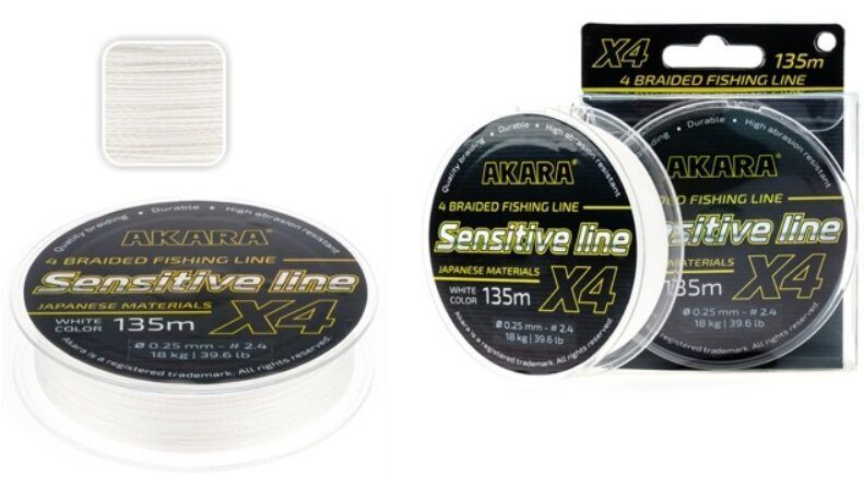 Pītā aukla AKARA «Sensitive Line X4 135» (balta, 135 m)