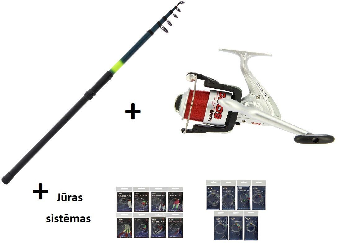 BEGINNER Sea fishing sets for cod - telescopic rod + reel + 3 pre-tied rigs