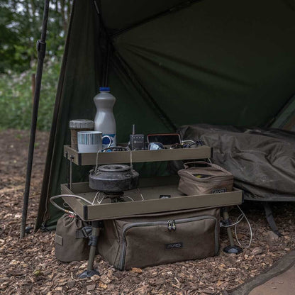 AVID DOUBLE DECKER BIVVY ORGANISER, Divu stāvu telts galdiņš ar plauktiem