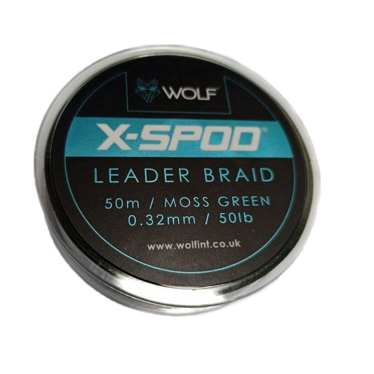 WOLF X-SPOD LEADER BRAID / šoklīderis , pītā aukla / 50m , Zaļš , 0,32mm / 50lb