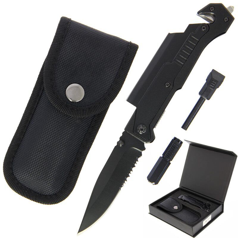 Anglo Arms Lock Knife With Torch & Firesteel / 6-1  komplekta nazis ar lāpu un ugunsdrošu tēraudu melnā kastītē