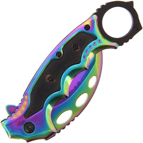 Anglo Arms Lock Knife 798 - Rainbow SS Handle with Wood Inlay (798) / Atveramais nazis