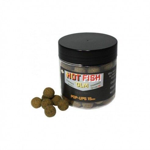 Dynamite 15mm Hot Fish & GLM Foodbait Pop-ups, peldošās boilas