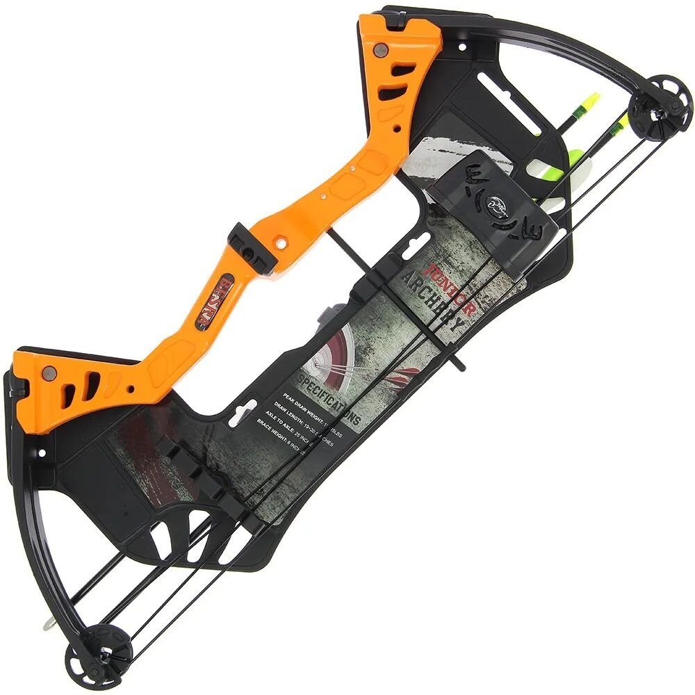 25LB Besra Compound Bow in Orange, Oranžs compound tipa loks ar 12kg atvilkšanas spēku + bultas