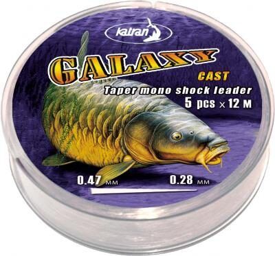Katran GALAXY Taper Mono Shock Leader Long Cast, Šoklīderis tālmetieniem 5gab x 12m