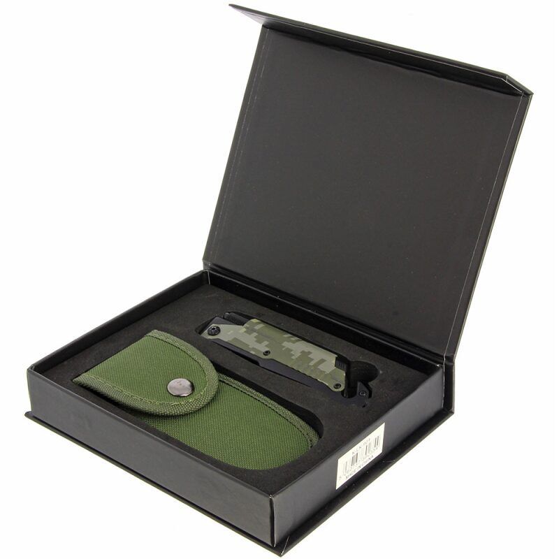 Anglo Arms Lock Knife With Torch & Firesteel / 6-1  komplekta nazis ar lāpu un ugunsdrošu tēraudu melnā kastītē