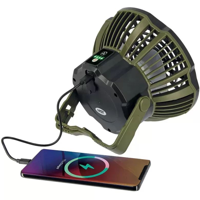 NGT XL Fan - USB Rechargeable Fan with Light and Powerbank, NGT telts fēns ar powerbanku