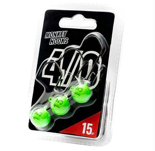 Jig Heads Monkey Hooks 4/0 Green - White