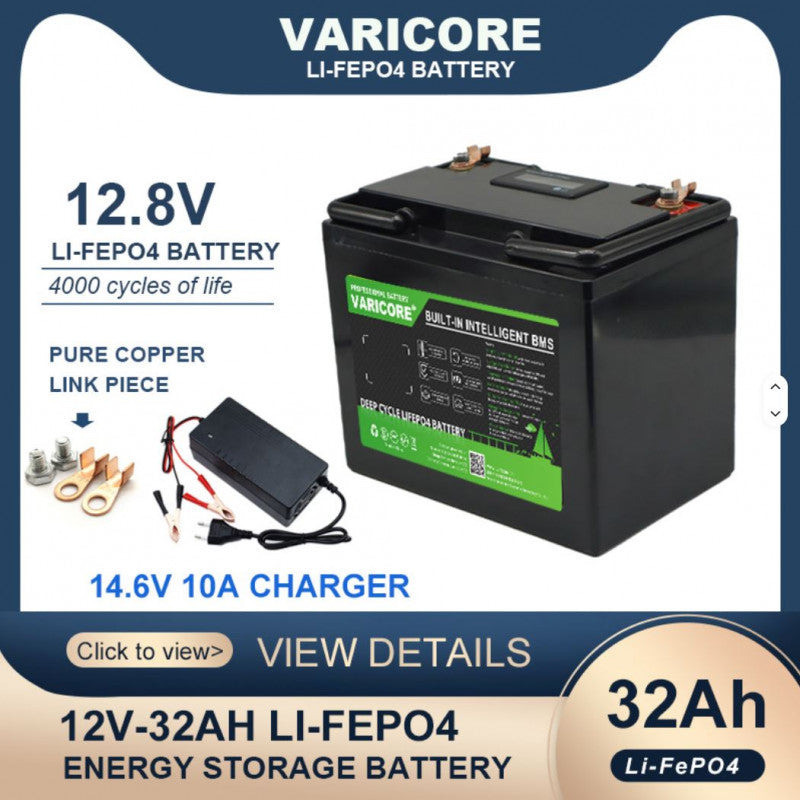 Akumulators VariCore 12V 32Ah Lithium LiFePO4 ar LCD displeju ir 12V (ar lādētāju)